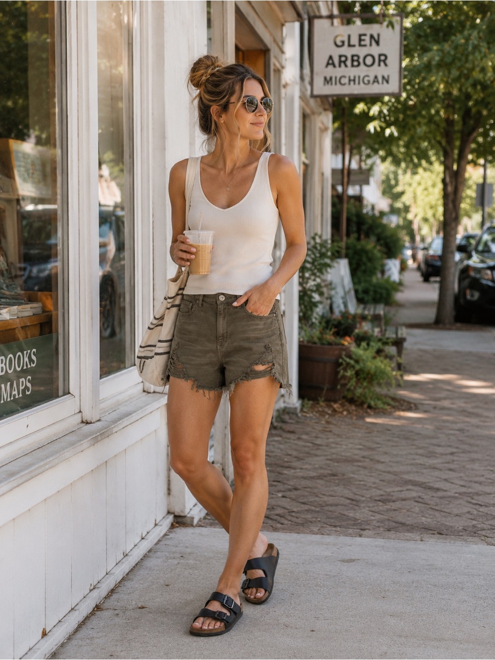 American Eagle Highest Rise Mom Shorts Olive Distressed Cutoff Size 8